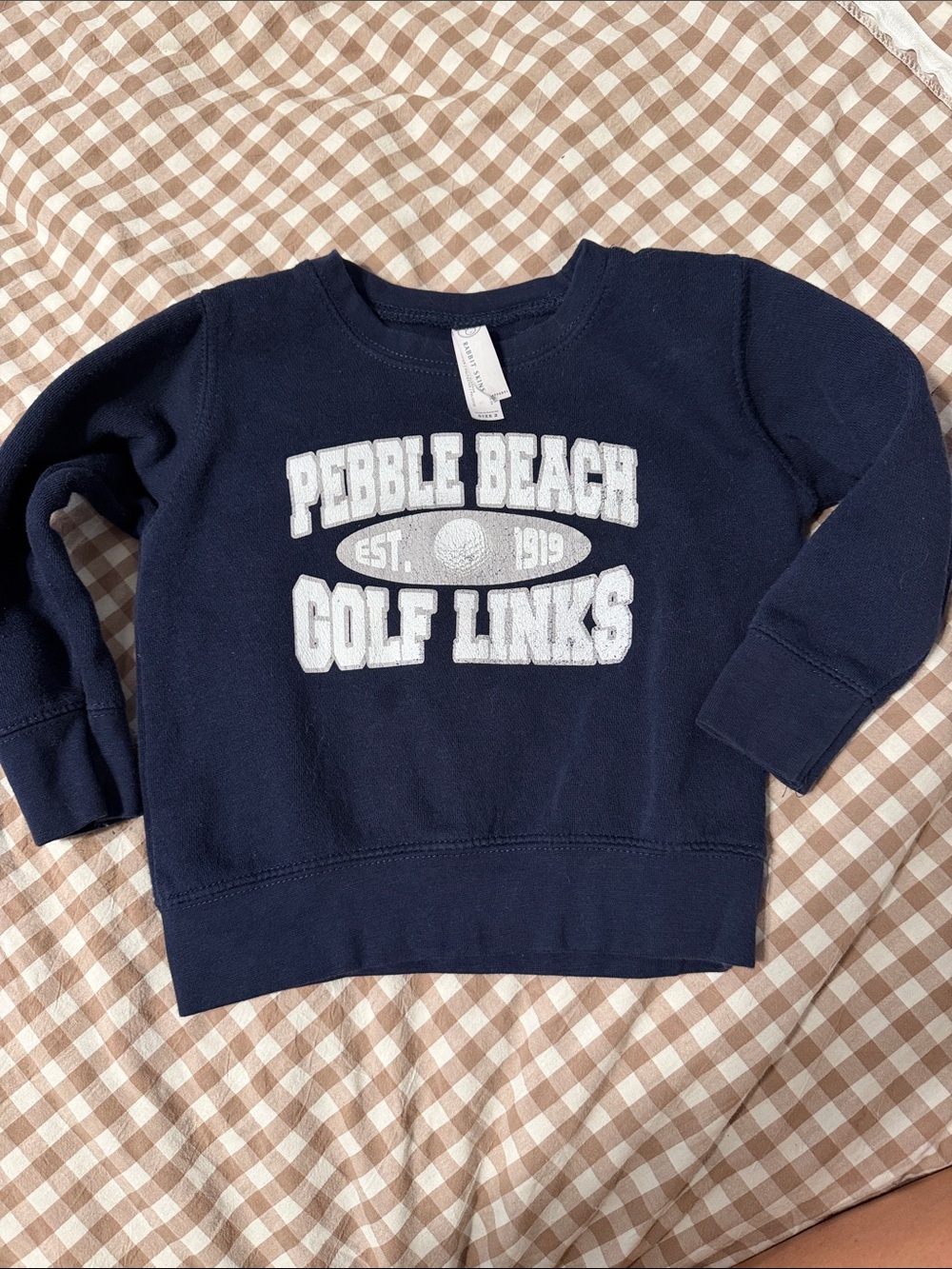 Rabbit Skins Navy Sweatshirt with White Pebble Beach Golf Links Print